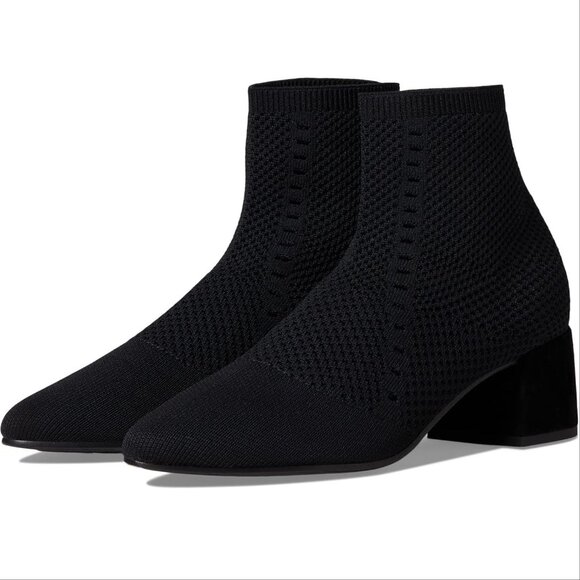 EILEEN FISHER Honey Stretch Knit Socks Booties Size 5 Black Block Heel NEW $235 - Picture 1 of 11